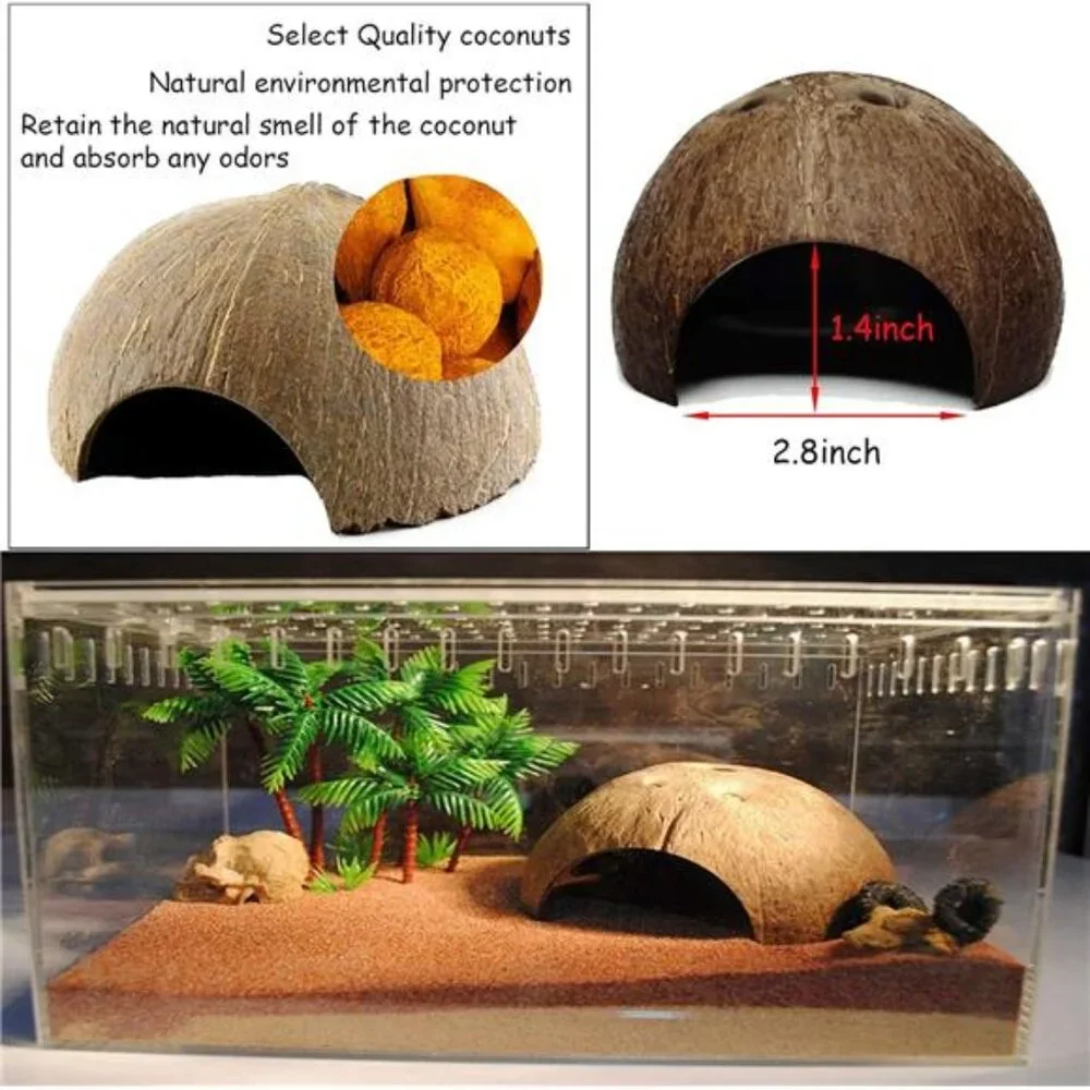 6PCS Lizard Habitat Decor,Leopard Gecko Hideout Coconut Shell Hole Hut,Bearded